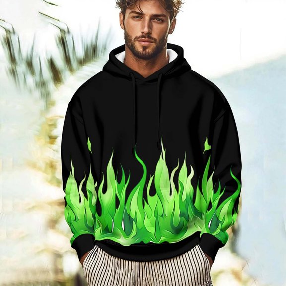 Hoodies for Men Womens Fashion Cool Flame Printing Hooded Sweatshirt Fall and Winter Clothing Fleece Hoodies Outfits With Pockets