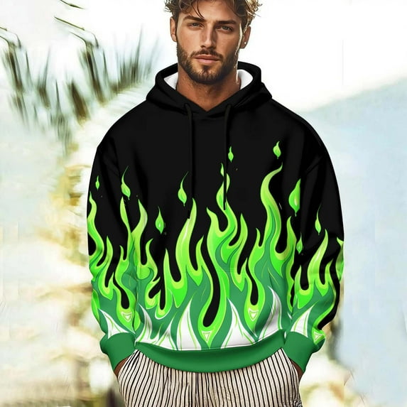 Hoodies for Men Y2k Graphic Pullover Hoodies Drawstring Long Sleeve Casual Sweatshirt with Pockets L
