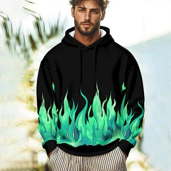 Hoodies for Men Y2k Graphic Pullover Hoodies Drawstring Long Sleeve Casual Sweatshirt with Pockets S