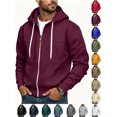 thumbnail image 1 of Hoodies for Men Zaewscy Men's Solid Color Full Zip Hoodie Long Sleeve Casual Hooded Sweat Jacket with Drawstring Wine L, 1 of 7