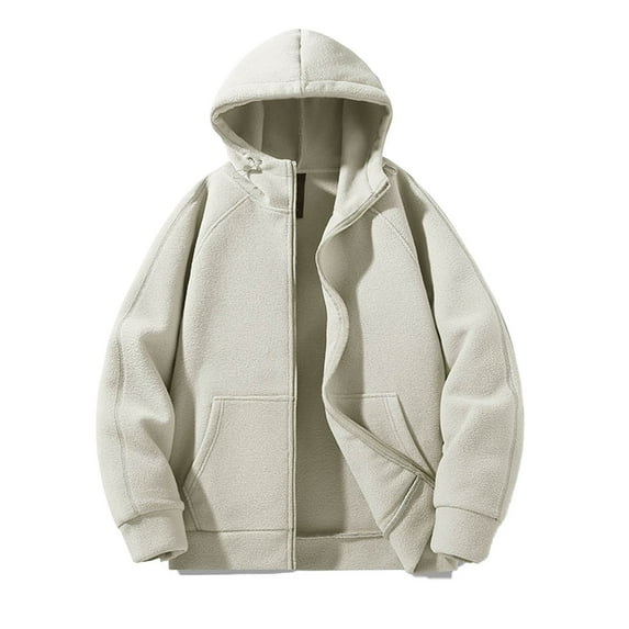 Hoodies for Men Zip Up Fleece Sherpa Lined Hooded Sweatshirts Coats Mens Winter Warm Long Sleeve Jacket with Hood (Beige 3XL)