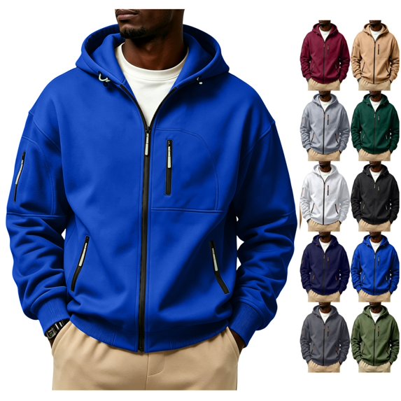 Hoodies for Men Zip Up Hooded Sweatshirt Athletic Jackets Lightweight Casual Long Sleeve Jacket with Zipper Pockets