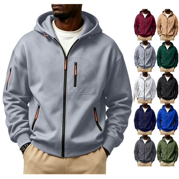 Hoodies for Men Zip Up Hooded Sweatshirt Athletic Jackets Lightweight Casual Long Sleeve Jacket with Zipper Pockets