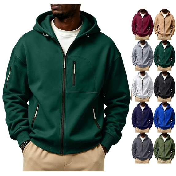 Hoodies for Men Zip Up Hooded Sweatshirt Athletic Jackets Lightweight Casual Long Sleeve Jacket with Zipper Pockets