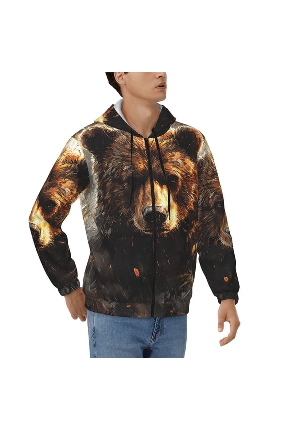 Hoodies for Men Zip Up Sweashirts Jacket Coat Hoodie, Bear Animal Art