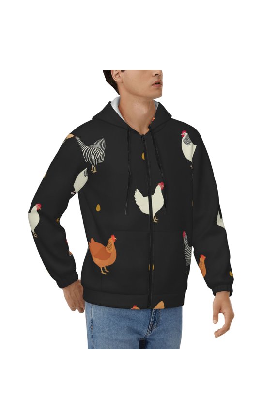 Hoodies for Men Zip Up Sweashirts Jacket Coat Hoodie, Chicken Eggs Cock Pattern Rooster