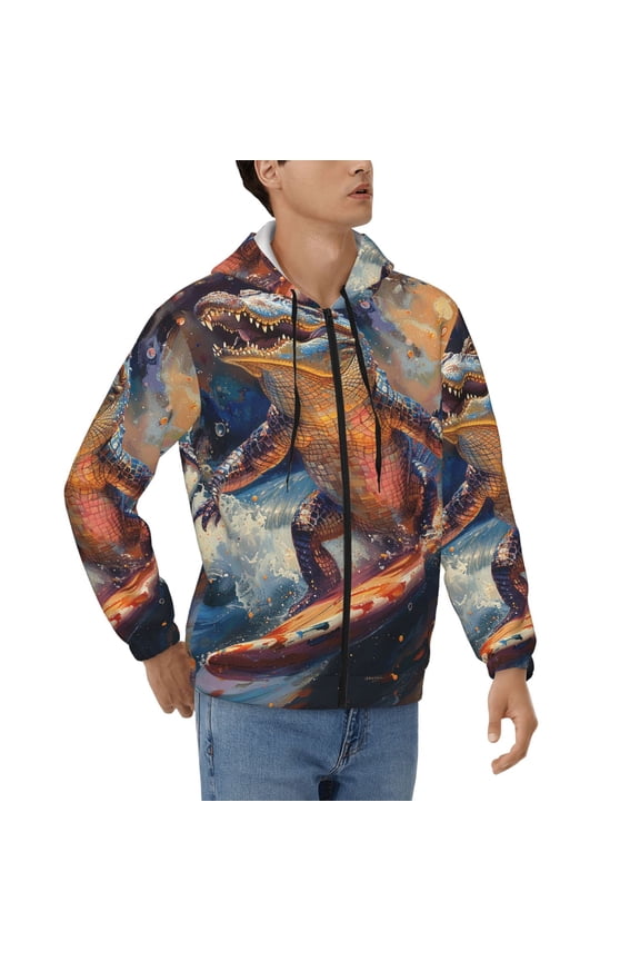 Hoodies for Men Zip Up Sweashirts Jacket Coat Hoodie, Crocodile Funny Surf Psychedelic