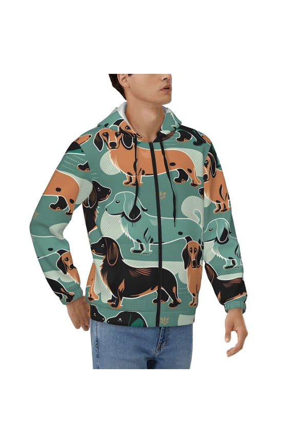 Hoodies for Men Zip Up Sweashirts Jacket Coat Hoodie, Dachshund Cute Retro