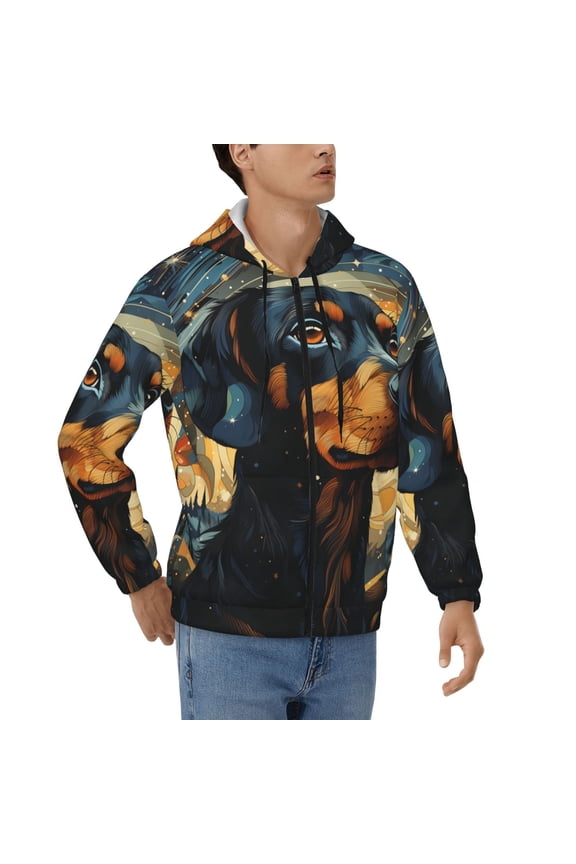 Hoodies for Men Zip Up Sweashirts Jacket Coat Hoodie, Dachshund Dog Cool Art