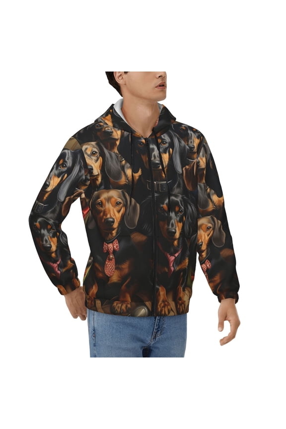 Hoodies for Men Zip Up Sweashirts Jacket Coat Hoodie, Dachshund Sausage Dogs Art