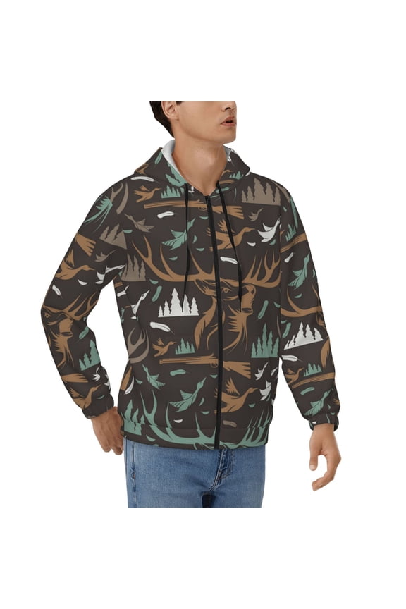 Hoodies for Men Zip Up Sweashirts Jacket Coat Hoodie, Deer Duck Hunting Vintage
