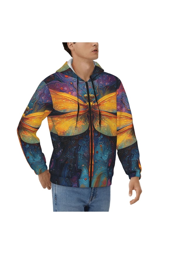 Hoodies for Men Zip Up Sweashirts Jacket Coat Hoodie, Dragonfly Psychedelic Abstract
