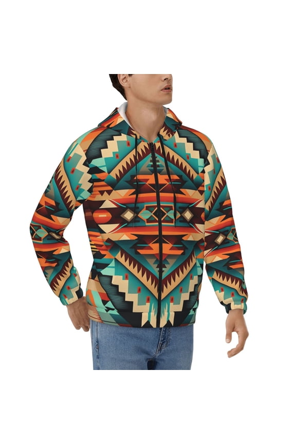 Hoodies for Men Zip Up Sweashirts Jacket Coat Hoodie, Ethnic Geometric Navajo Native American Tribal Abstract