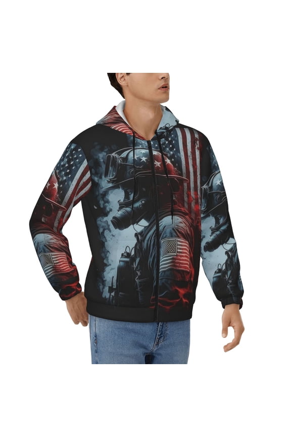 Hoodies for Men Zip Up Sweashirts Jacket Coat Hoodie, Fireman American Flag