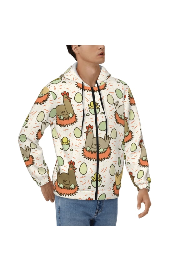 Hoodies for Men Zip Up Sweashirts Jacket Coat Hoodie, Funny Chicken Egg Cute Farm