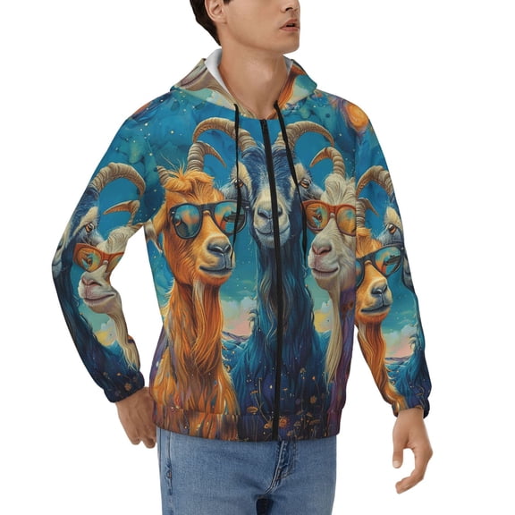 Hoodies for Men Zip Up Sweashirts Jacket Coat Hoodie, Funny Goat Family Psychedelic Art