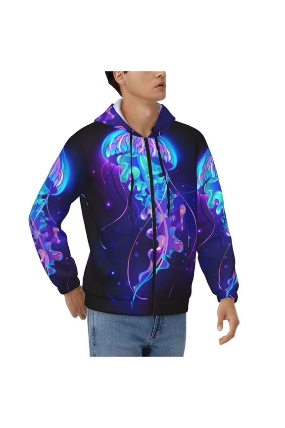 Hoodies for Men Zip Up Sweashirts Jacket Coat Hoodie, Glowing Neon Jellyfish