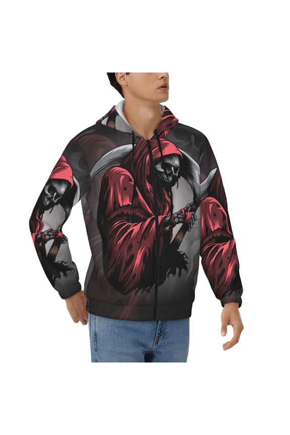 Hoodies for Men Zip Up Sweashirts Jacket Coat Hoodie, Gothic Death Skull Grim Reaper