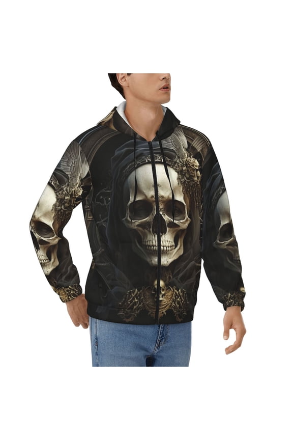Hoodies for Men Zip Up Sweashirts Jacket Coat Hoodie, Gothic Witchy Skull Black