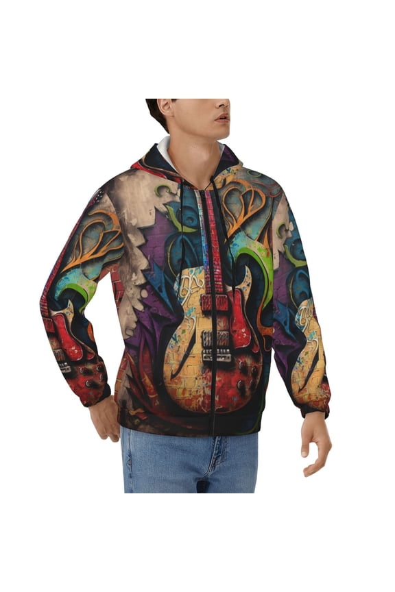 Hoodies for Men Zip Up Sweashirts Jacket Coat Hoodie, Guitar Music Graffiti Street Wall Art