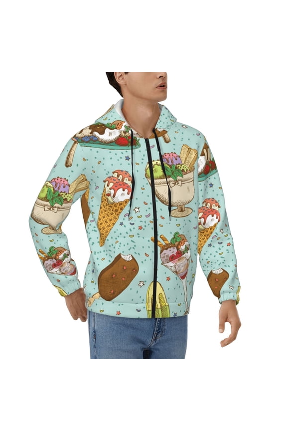 Hoodies for Men Zip Up Sweashirts Jacket Coat Hoodie, Icecream Ice Cream Sweet