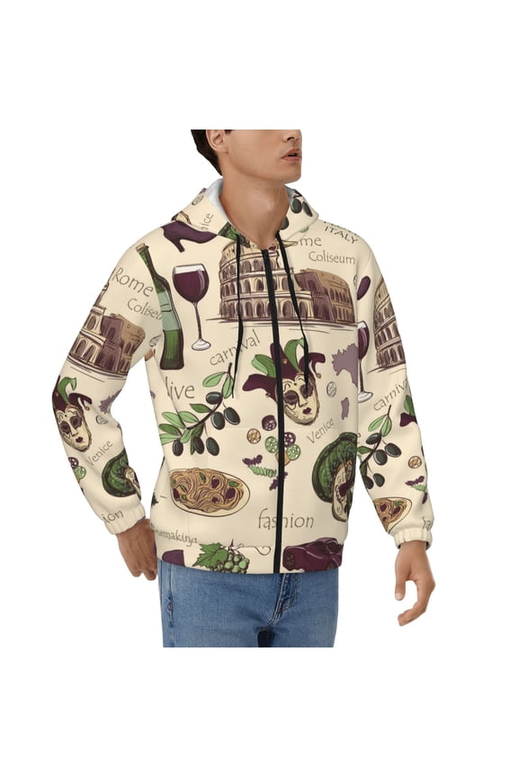 Hoodies for Men Zip Up Sweashirts Jacket Coat Hoodie, Italy Italian Pattern Vintage