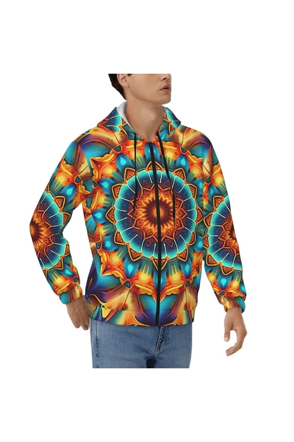 Hoodies for Men Zip Up Sweashirts Jacket Coat Hoodie, Kaleidoscope Psychedelic Trippy Vintage