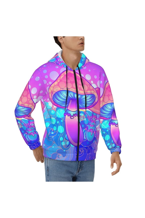 Hoodies for Men Zip Up Sweashirts Jacket Coat Hoodie, Magic Mushroom Geometry Psychedelic