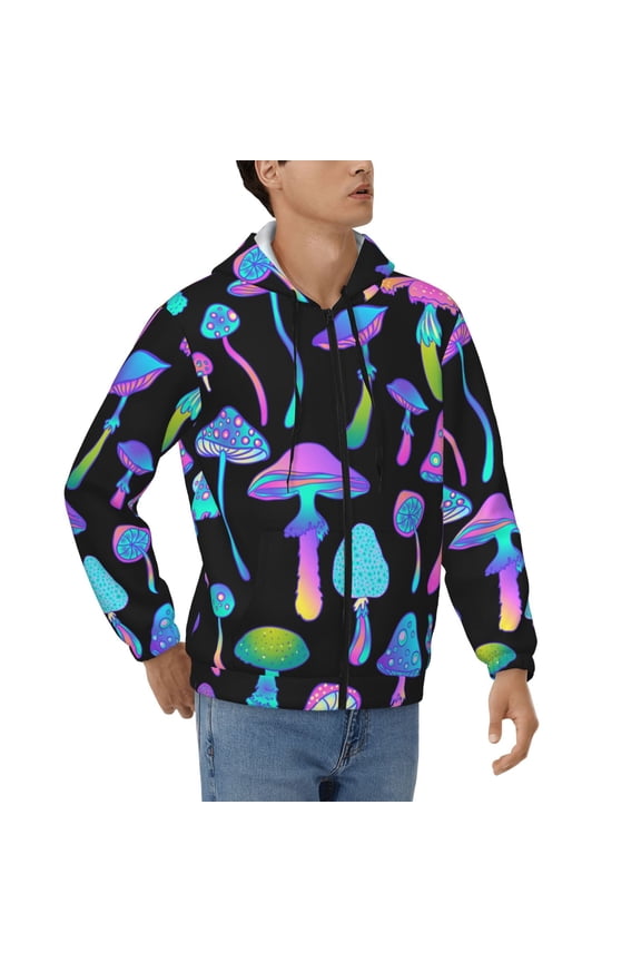 Hoodies for Men Zip Up Sweashirts Jacket Coat Hoodie, Magic Mushrooms Psychedelic