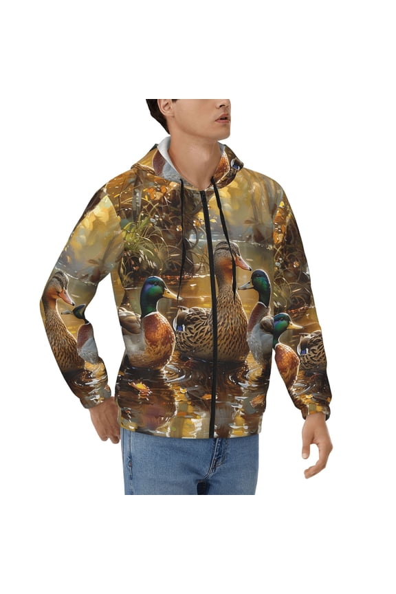 Hoodies for Men Zip Up Sweashirts Jacket Coat Hoodie, Mallards Duck Cute Hunting Art
