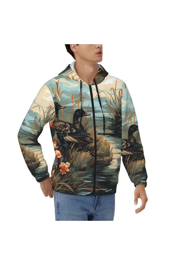 Hoodies for Men Zip Up Sweashirts Jacket Coat Hoodie, Mallards Duck Hunting Graphic