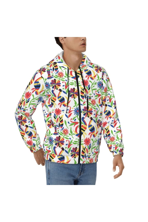 Hoodies for Men Zip Up Sweashirts Jacket Coat Hoodie, Mexican Flowers And Birds