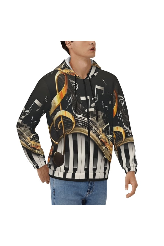 Hoodies for Men Zip Up Sweashirts Jacket Coat Hoodie, Music Cool Piano Vintage