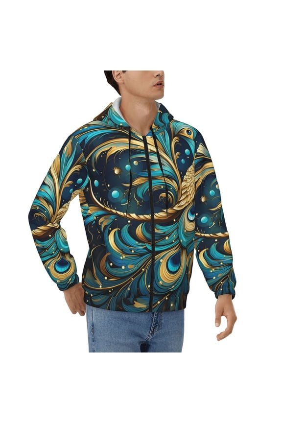 Hoodies for Men Zip Up Sweashirts Jacket Coat Hoodie, Peacock Feathers Starry