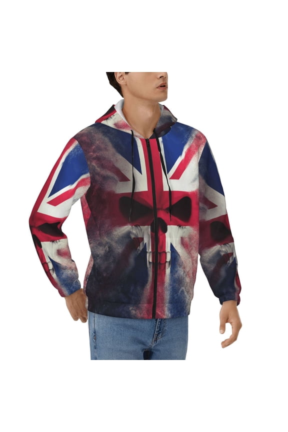 Hoodies for Men Zip Up Sweashirts Jacket Coat Hoodie, Skull Face Union Jack Uk Flag