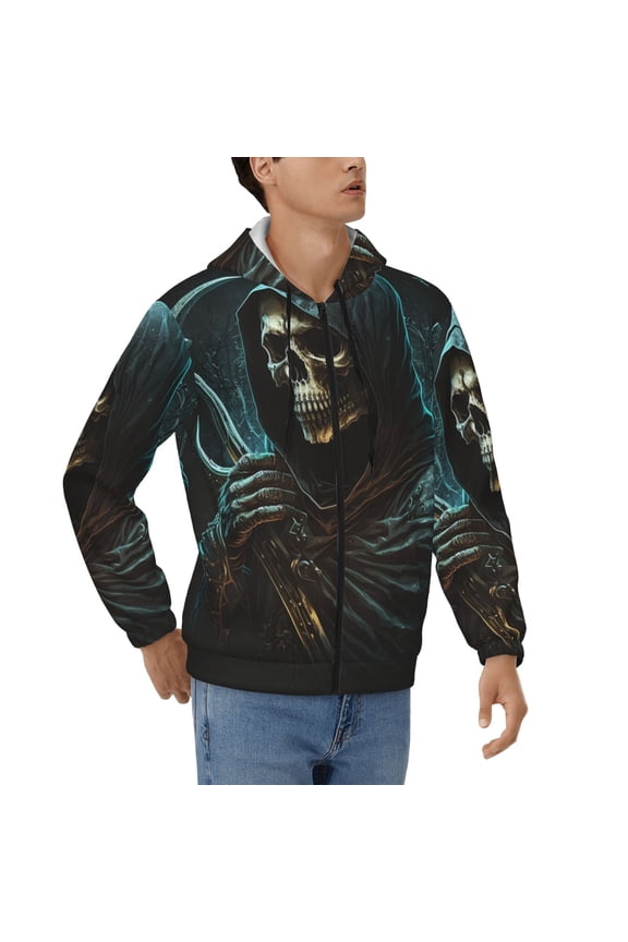 Hoodies for Men Zip Up Sweashirts Jacket Coat Hoodie, Skull Gothic Death Grim Reaper