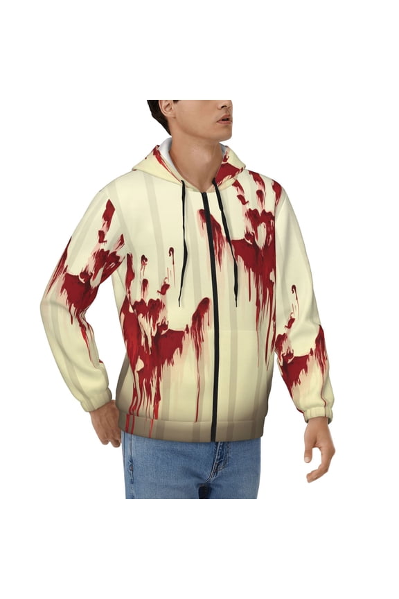Hoodies for Men Zip Up Sweashirts Jacket Coat Hoodie, Splatter Bloody Hand Prints