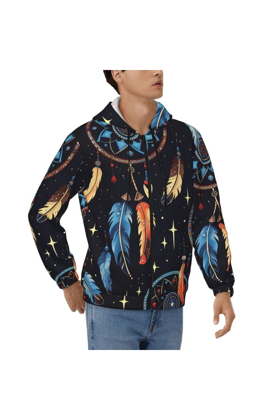Hoodies for Men Zip Up Sweashirts Jacket Coat Hoodie, Tribal Dream Native American Indian Starry
