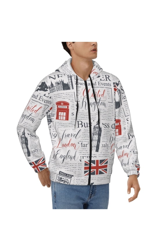 Hoodies for Men Zip Up Sweashirts Jacket Coat Hoodie, Uk And London British Vintage Newspaper