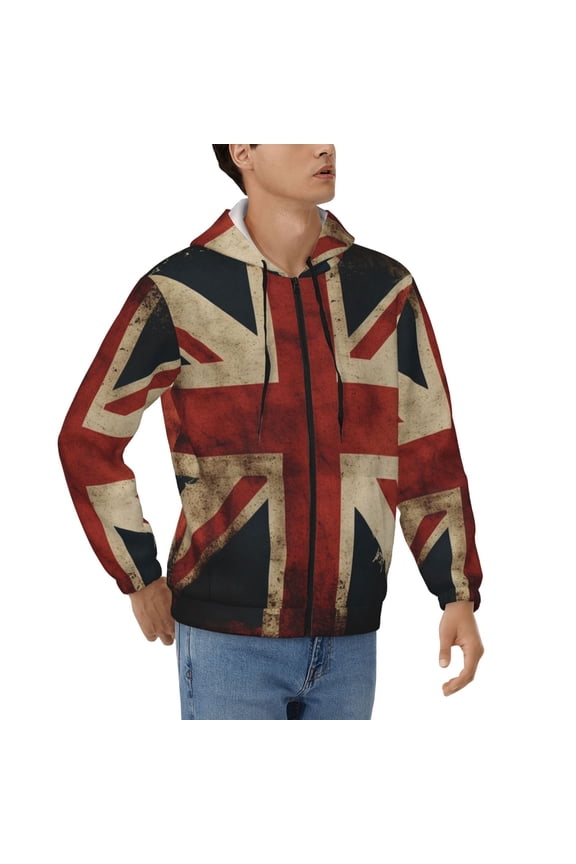 Hoodies for Men Zip Up Sweashirts Jacket Coat Hoodie, Union Jack Flag Vintage UK