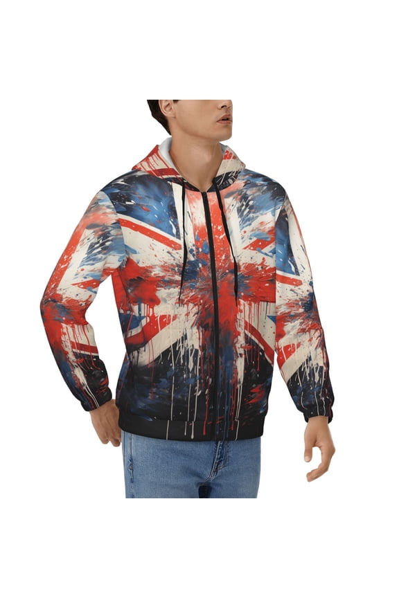 Hoodies for Men Zip Up Sweashirts Jacket Coat Hoodie, Union Jack UK Flag Art