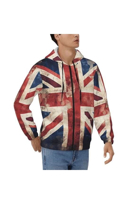 Hoodies for Men Zip Up Sweashirts Jacket Coat Hoodie, Union Jack UK Flag Vintage