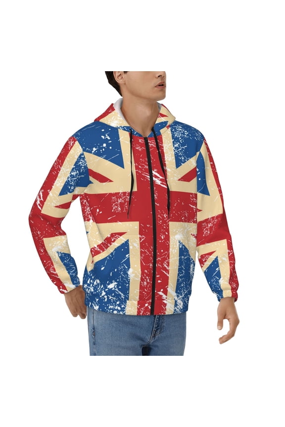 Hoodies for Men Zip Up Sweashirts Jacket Coat Hoodie, Union Jack Uk Flag Retro