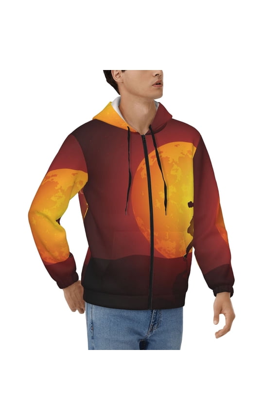 Hoodies for Men Zip Up Sweashirts Jacket Coat Hoodie, Werewolf Howling Red Full Moon