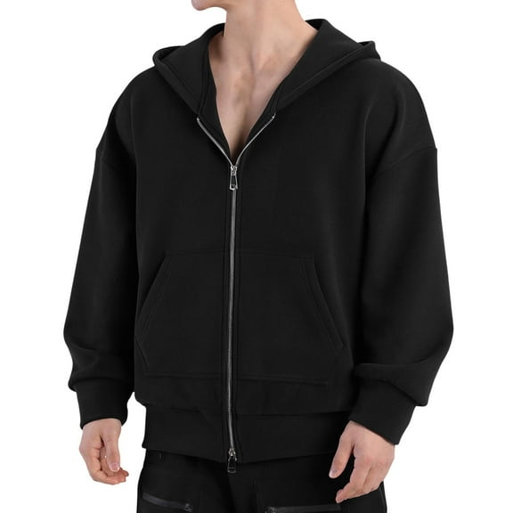 Hoodies for Men,Zipper Suede Hooded Cardigan Jacket Warm Thick Skin Friendly for Outdoor Comfort,Hoodies,01 Black,XL