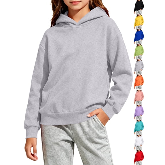 Hoodies for Teen Girls Solid Color Long Sleeve Casual Basic Pullover Fall/Winter Trendy Tops for 2-14 Years