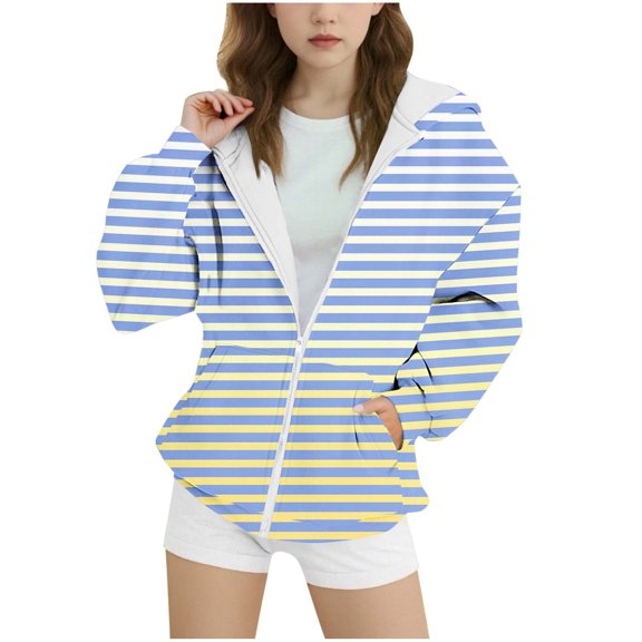 Hoodies for Teen Girls Trendy Oversized Sweatshirts Cute Stripe Gradient Print Sports Round Neck Long Sleeved Children's Hooded Sweatshirt Hoodies