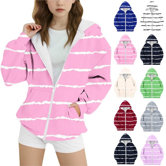 Hoodies for Teen Girls Trendy Oversized Sweatshirts Cute Stripe Gradient Print Sports Round Neck Long Sleeved Children's Hooded Sweatshirt Hoodies