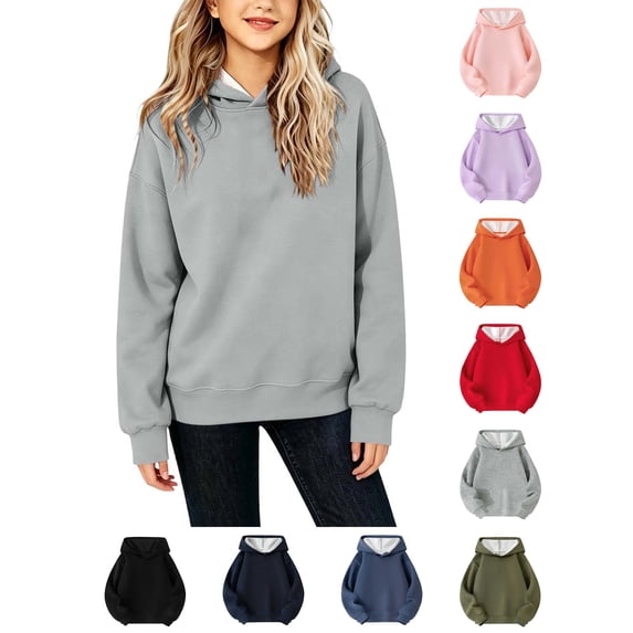 Hoodies for Teen Girls Zaewscy Girls Solid Color Long Sleeve Hoodie Casual Soft Pullover Hooded Sweatshirt for Kids Daily Wear Gray 3-4Years