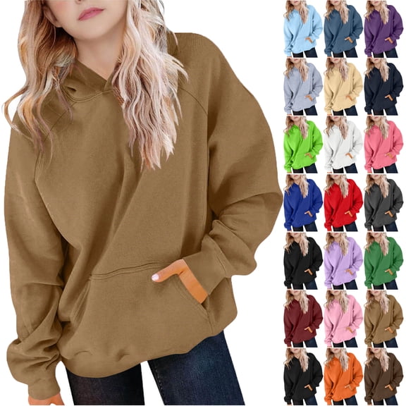 Hoodies for Teen Girls and Boys Oversized Sweatshirts Juniors Unisex Youth Spring Fall Solid Color Long Sleeve Hooded Sweatshirts(5-14 Years)